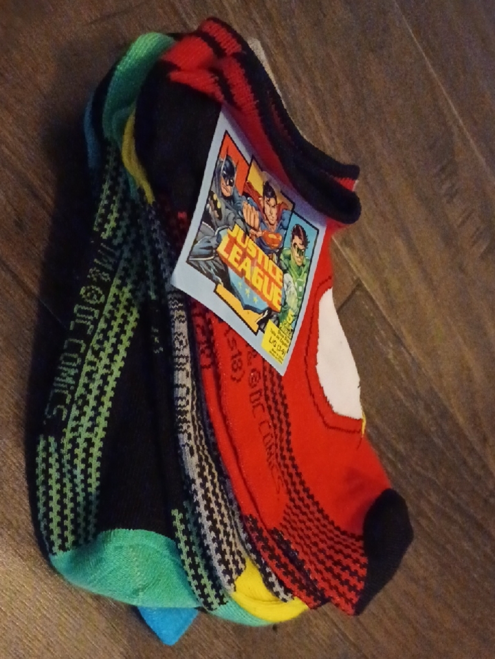 Justice League Kids No-Show Socks - Red, Black, Green, Yellow